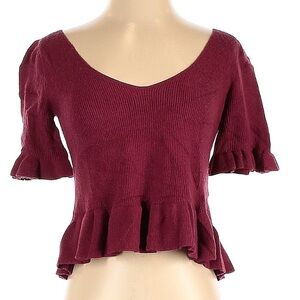 Lulus Burgundy Ribbed Peplum Ruffle Scoop Neck Blouse
